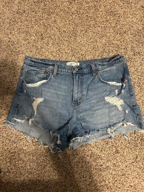 Abercrombie Curve Love distressed light wash shorts